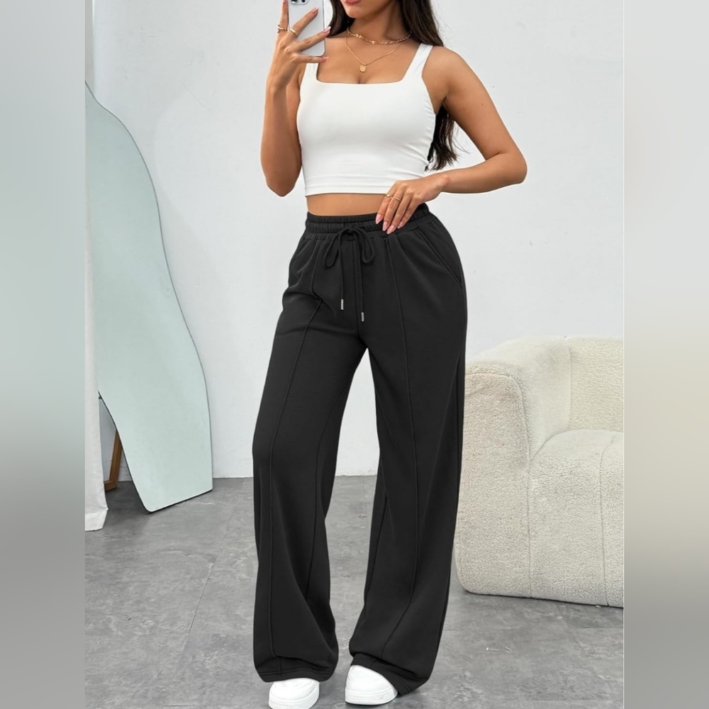 Y2K WIDE LEG HIGH WAIST SWEATPANTS W/DRAWSTRING BAGGY FRONT PLEAT SZ MED
